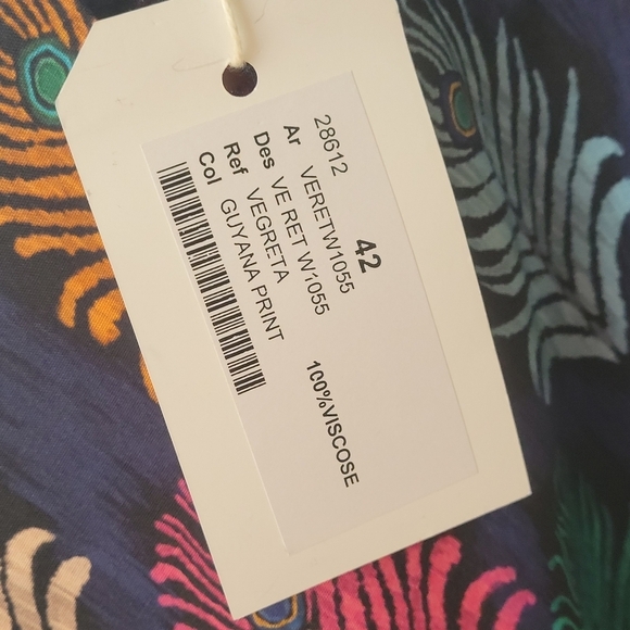 VILAGALLO Shirt Dress Sz 42 US Large Purple Tropical Print Made in Portugal Zip - Picture 7 of 12